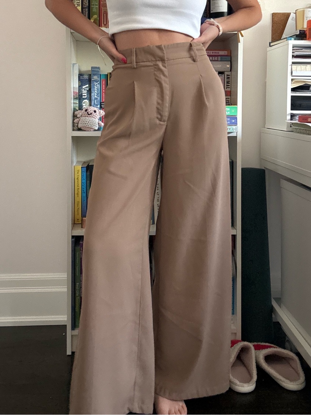 SHEIN Wide-Leg High-Rise Pants in Tan